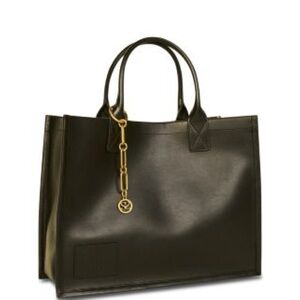 Sandro Black Leather Tote with Gold Charm